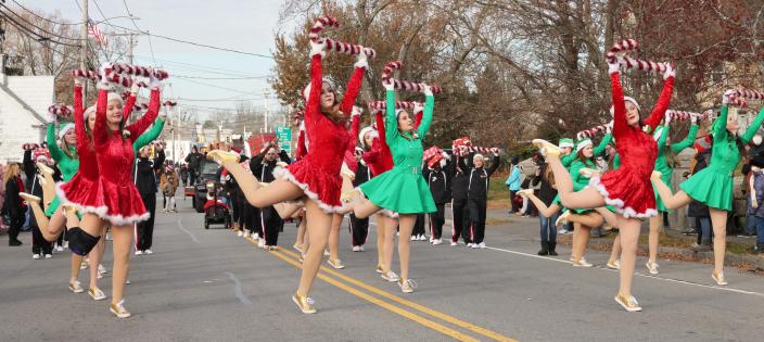 Pat Snows Dance Academy performers during the East Bridgewater Christmas Parade on Saturday, Dec. 4, 2021.