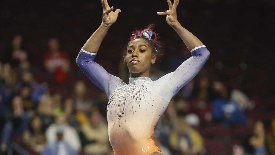 Auburn's Derrian Gobourne competes on the floor exercise Jan. 7 in Las Vegas.