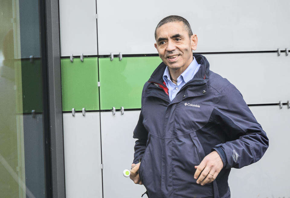 FILE - In this Dec. 22, 2020 file photo, Ugur Sahin, CEO of Biontech, stands at the companies headquarters in Mainz, Germany. Ugur Sahin, BioNTech's chief executive, which developed the first widely approved COVID-19 vaccine with U.S. partner Pfizer, said Europe can achieve 'herd immunity' against the coronavirus within the next four months. (Andreas Arnold/dpa via AP, File)