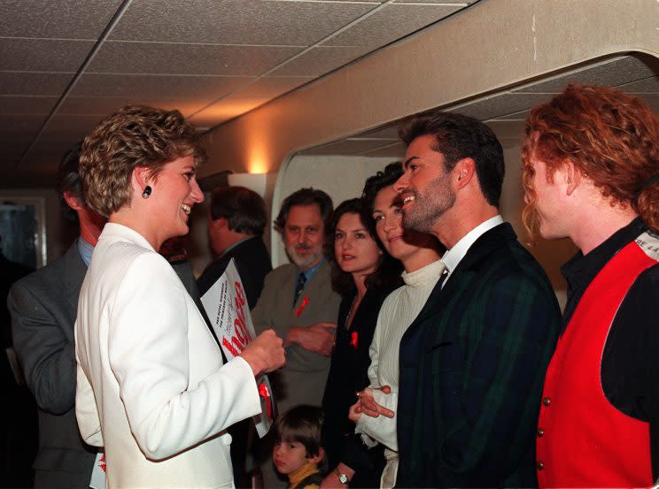 Princess Diana meets George Michael on World Aids Day in 1993 (PHOTO BY MARTIN KEENE.)