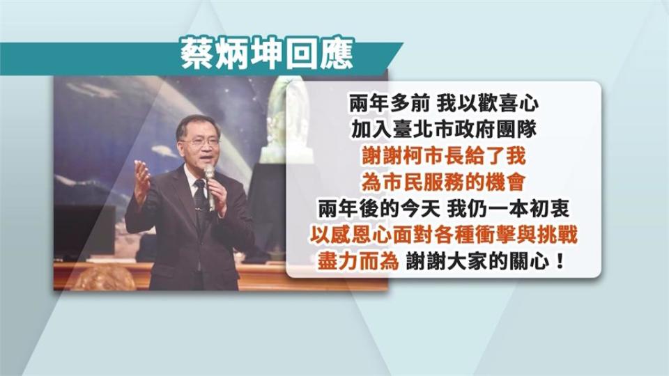 跟黃珊珊鬧不合？蔡炳坤請辭被柯慰留