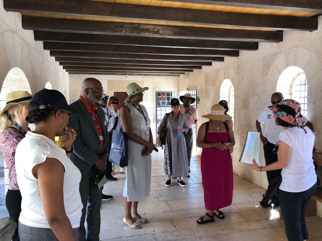 FAMU President Larry Robinson (third from left), and the rest of the delegation visit a church in Tabgha, Israel on Tuesday, July 5, 2022.