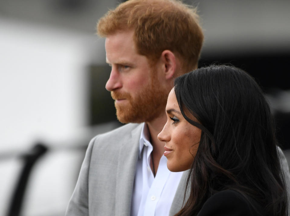Prince Harry and Meghan Markle at the Famine Memorial in Dublin on July 11. (Photo: Cathal McNaughton / Reuters)