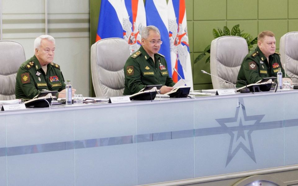 Russian defence minister Sergei Shoigu chairs a meeting with the leadership of the Armed Forces in Moscow