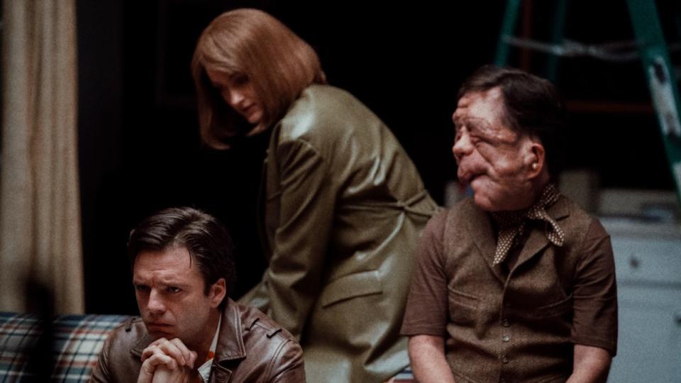 Sebastian Stan, Renate Reinsve and Adam Pearson in 'A Different Man'