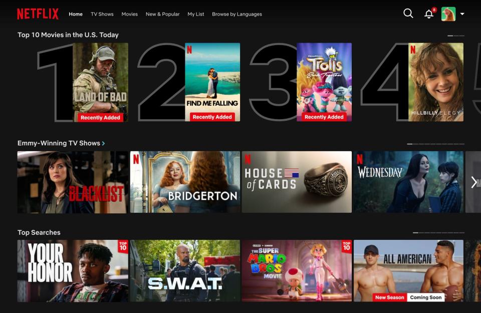 A screenshot of the Netflix homepage.