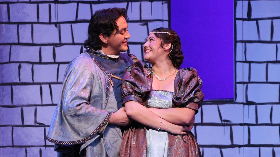 Sir Harry (Edgar Camareno) and Lady Larken (Victoria Reyes) sing a love duet in West Texas A&M University’s “Once Upon a Mattress.” The two actors were nominated to take part in the Irene Ryan Scholarship audition process in Region 6 of the Kennedy Center American Theater Festival.