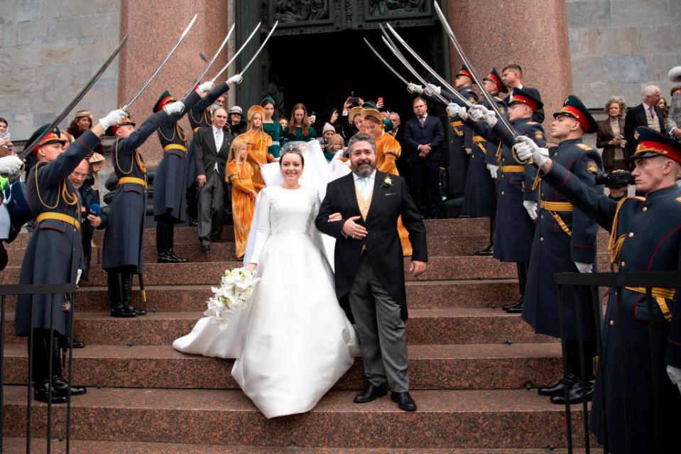 Wedding ceremony of Grand Duke George Mikhailovich of Russia and his fiancée, Italian citizen Victoria Romanova Bettarini, at Saint Isaac’s Cathedral in Saint Petersburg, Russia. - Credit: AP