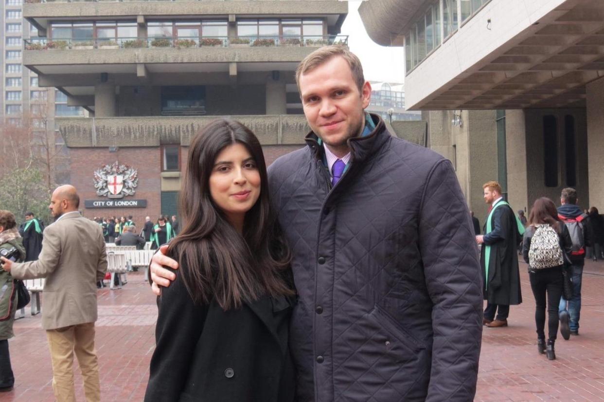 Charged with spying: Matthew Hedges pictured with his wife Daniela Tejada: PA