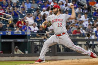 Cincinnati Reds starting pitcher Wade Miley delivers in the second inning of the baseball game against the New York Mets, Saturday, July 31, 2021, in New York. (AP Photo/Mary Altaffer)