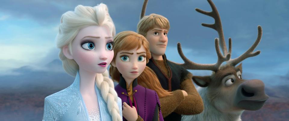 FROZEN II, (aka FROZEN 2), from left: Elsa (voiced by Idina Menzel), Anna (voiced by Kristen Bell), Kristoff (voiced by Jonathan Groff)
