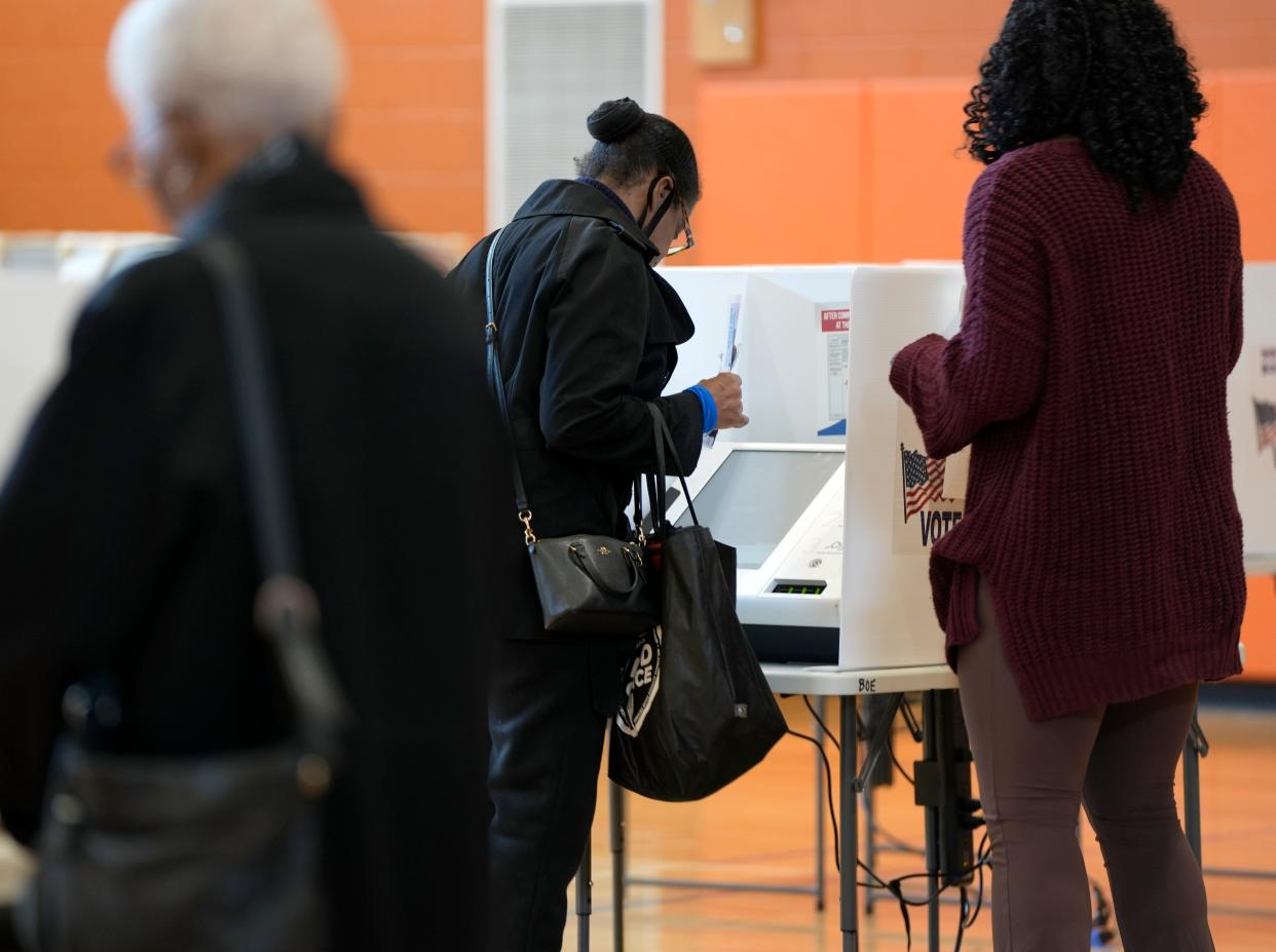 March 19, 2024; Bexley, Ohio, USA; 
People vote at Driving Park Recreation Center on Election Day on Tuesday.