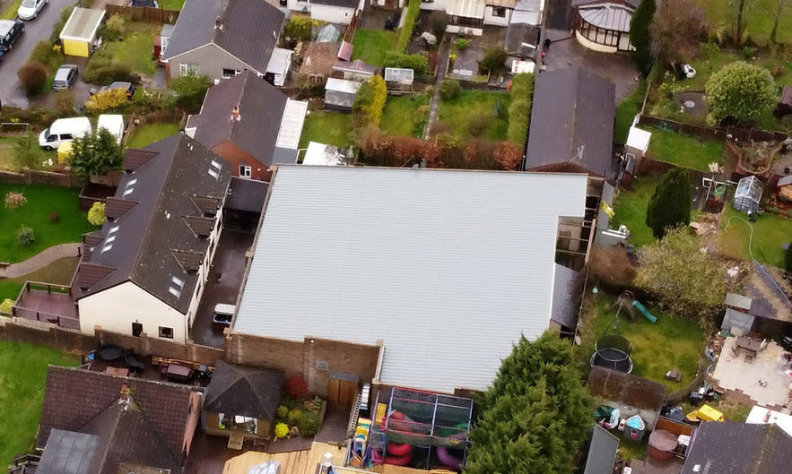 Aerial view of the man cave (grey roof) to the rear of Graham Wildin&#39;s home in Gloucester. (SWNS)