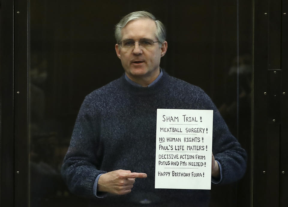 American citizen Paul Whelan attends a sentencing hearing in June 2020, at the Moscow City Court on charges of espionage against Russia. (Anton Novoderezhkin\TASS via Getty Images)