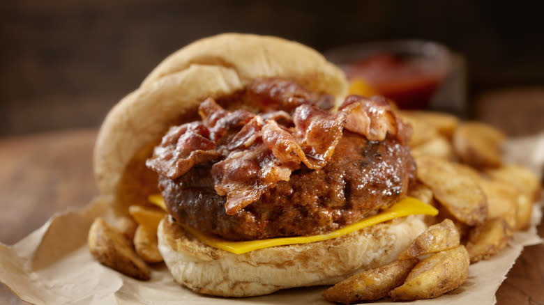 Burger with bacon topping