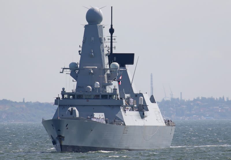 British Royal Navy's Type 45 destroyer HMS Defender arrives at the Black Sea port of Odessa