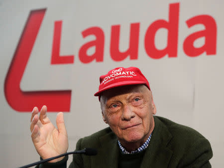 Foto de archivo de Niki Lauda en una rueda de prensa presentando su nueva aerolinea Laudamotion en Viena, Austria Mar 16, 2018. REUTERS/Heinz-Peter Bader