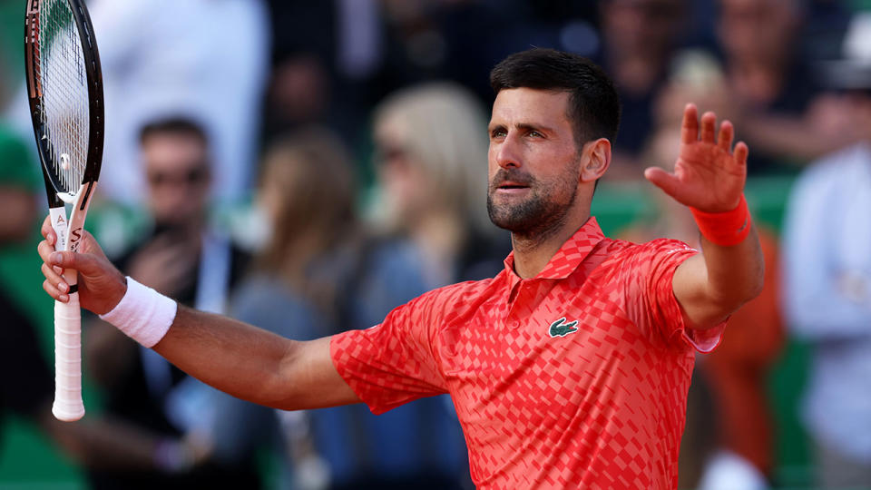 Novak Djokovic celebrates during a match at the 2023 Monte Carlo Masters. Pic: Getty