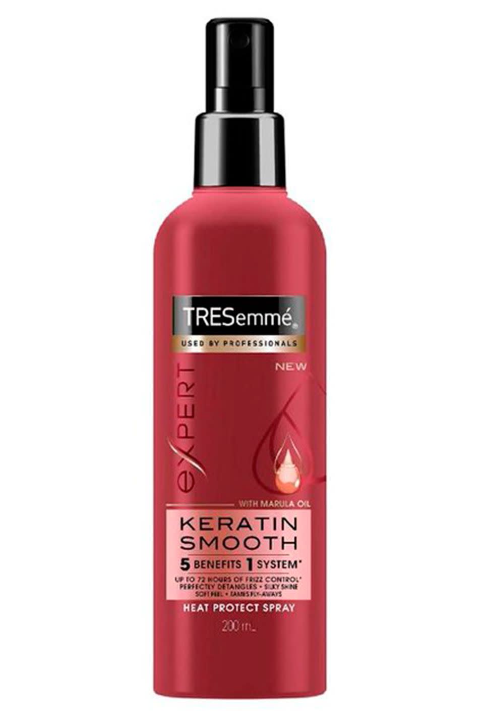 <p><strong>Best for: Frizzy hair</strong></p><p>This hard-working heat protecter will keep split ends at bay whilst <em>also</em> preventing frizz flare ups - snazzy, huh?</p><p>Yup, the smoothing mist contains keratin proteins and marula oil to nourish and tame unruly strands and keep hair from going all Monica-Geller-in-Barbados on you. </p><p><strong>Price: </strong>£7.75</p><p><a class="link " href="https://www.amazon.co.uk/TRESemm%C3%A9-Keratin-Smooth-Protection-Shine/dp/B009U9SMUW/" rel="nofollow noopener" target="_blank" data-ylk="slk:buy now;elm:context_link;itc:0;sec:content-canvas">buy now</a><br></p>