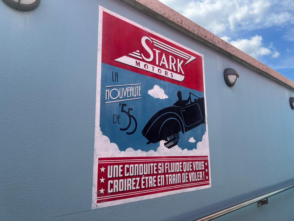 Stark Motors 1955 sign at Avengers Campus in Disneyland Paris