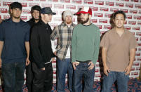 <p>The band at the Kerrang Awards in London in 2003. (Credit: Photo by Julian Makey/REX/Shutterstock) </p>