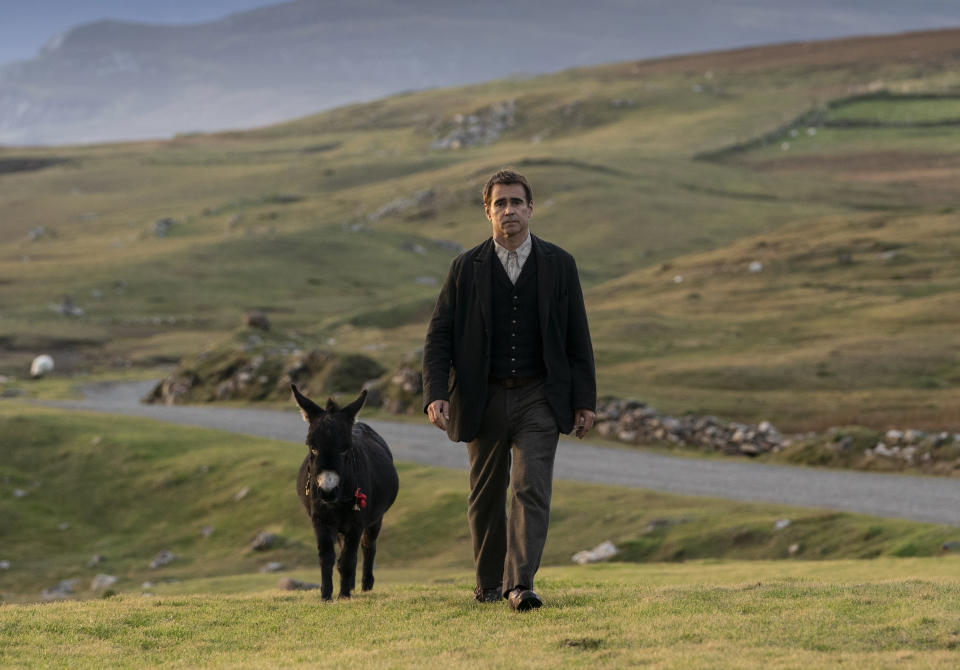 This image released by Searchlight Pictures shows Colin Farrell in a scene from "The Banshees of Inisherin." (Jonathan Hession. Searchlight Pictures via AP)