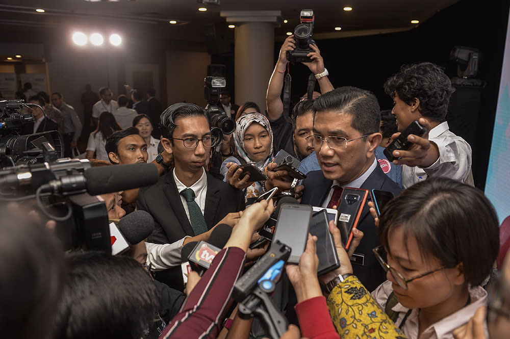 Economic Affairs Minister Datuk Seri Azmin Ali speaks to reporters during the launch of Project Idaman 2019 at SUK Shah Alam June 18, 2019. — Picture by Miera Zulyana