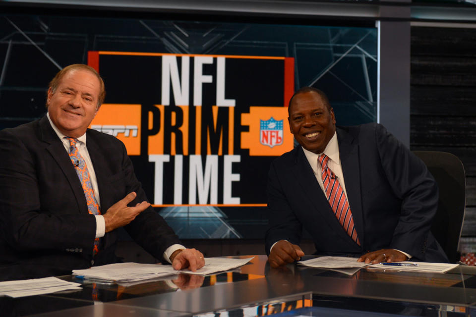 <span class="icon icon--xs icon__camera">  </span> <span class="credit font--s-m upper black"> <b>ESPN Images</b> </span> <div class="caption space-half--right font--s-m gray--med db">Chris Berman and Tom Jackson remain best friends in retirement (or semi-retirement, in Berman’s case), regularly calling one another during football games.</div>