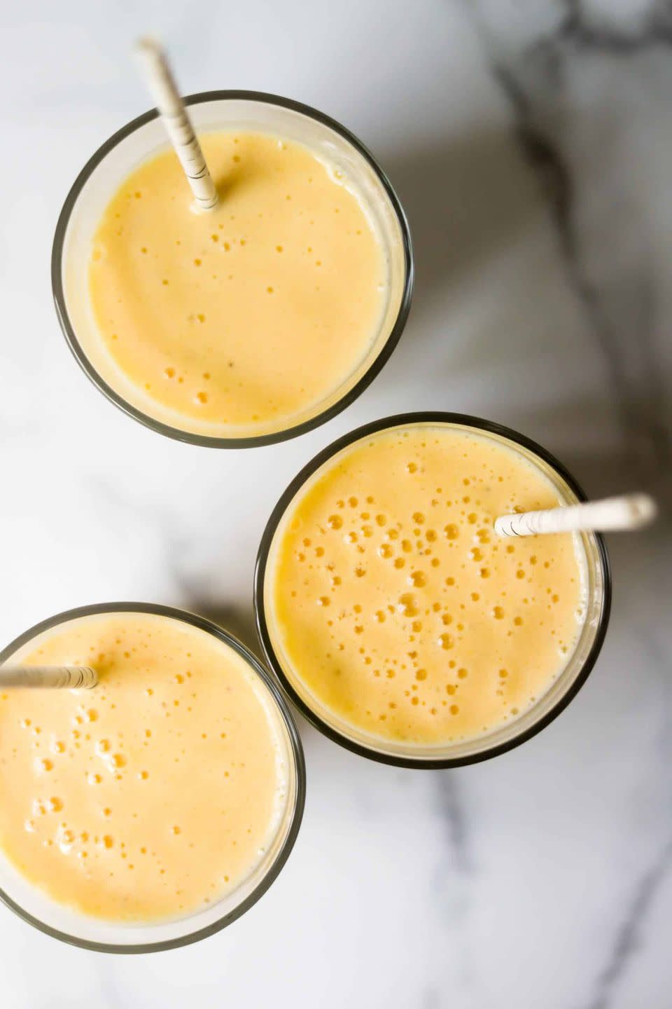 <p>This smoothie is packed with quality protein from Greek yogurt, which will keep you full and satisfied, says Andrews.</p><p><em>Per serving: 258 cals, 4 g fat, 49 g carbs, 26 g sugar, 6 g fiber, 10 g protein</em></p><p><a class="link " href="https://thehealthyepicurean.com/banana-peach-smoothie/" rel="nofollow noopener" target="_blank" data-ylk="slk:Get the recipe;elm:context_link;itc:0">Get the recipe</a></p>