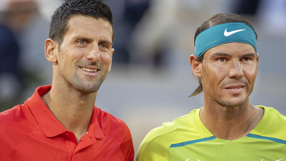 Novak Djokovoc and Rafael Nadal are pictured at the French Open.