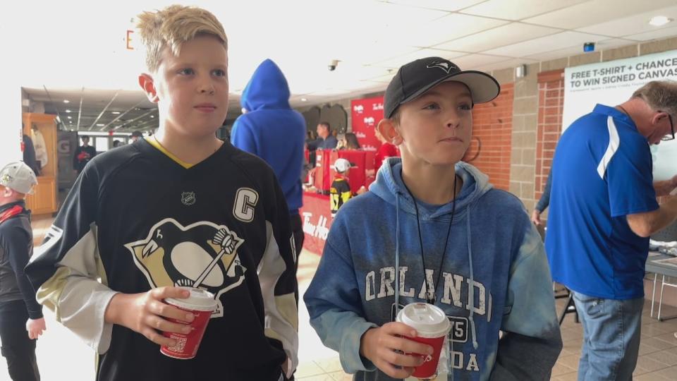 Josh Greer, left, and Nash Donaldson say seeing somebody from their hometown succeed like Sidney Crosby shows them anything can happen with hard work and determination. 