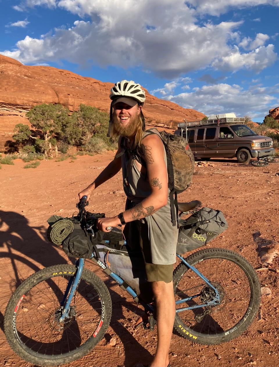 Ian O'Brien is pictured on his mountain bike.