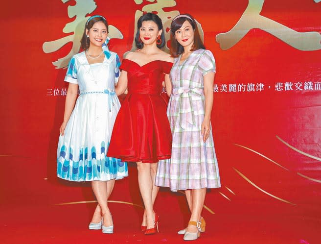 台視60周年台慶大戲《美麗人生》王樂妍（左起）、方馨、邱琦雯昨出席卡司發布會。（粘耿豪攝）