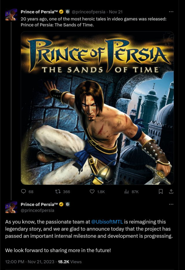 Prince of Persia Sands of Time Remake Has Passed an Important Milestone,  Ubisoft Says