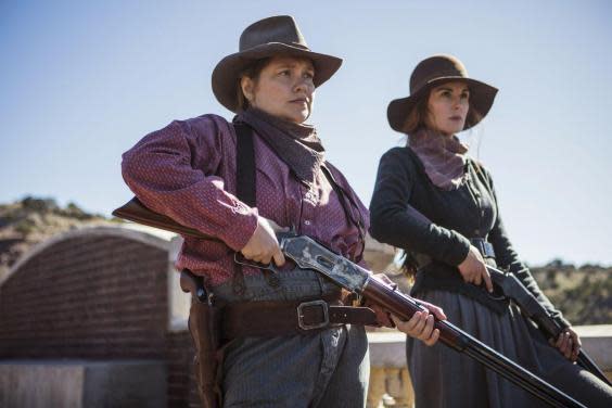 Dockery with co-star Merritt Wever in ‘Godless’ (Netflix)