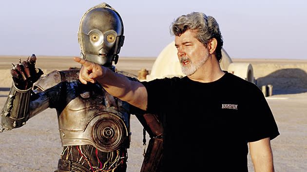 George Lucas, right, and C-3PO