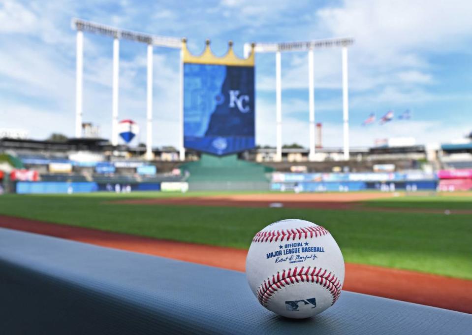 A general view of Kauffman Stadium before a game between the Kansas City Royals and Cleveland Guardians on Sept. 19, 2023.
