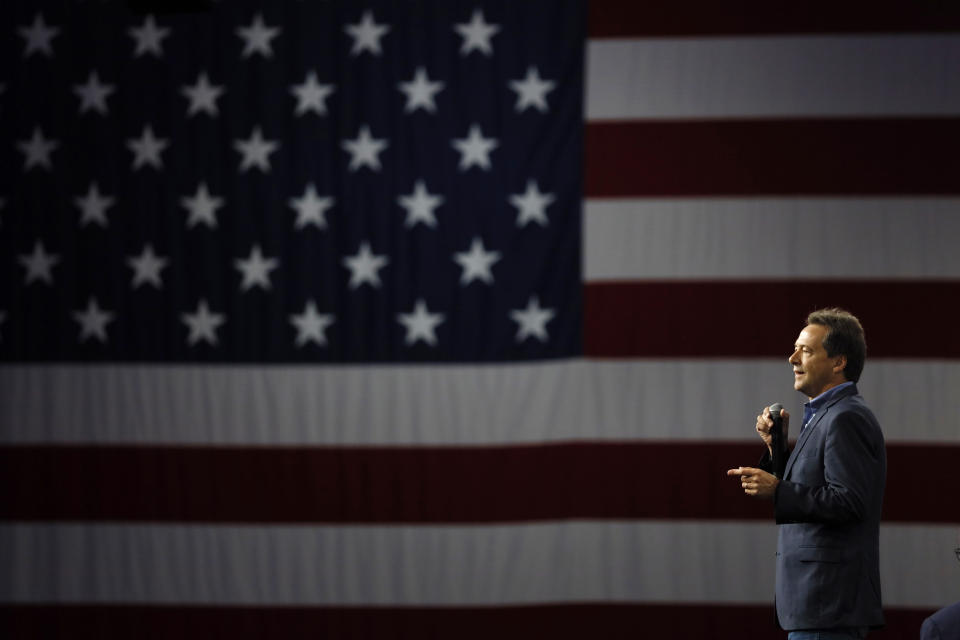 Democratic presidential candidate Montana Gov. Steve Bullock speaks at the Presidential Gun Sense Forum, Saturday, Aug. 10, 2019, in Des Moines, Iowa. (AP Photo/Charlie Neibergall)