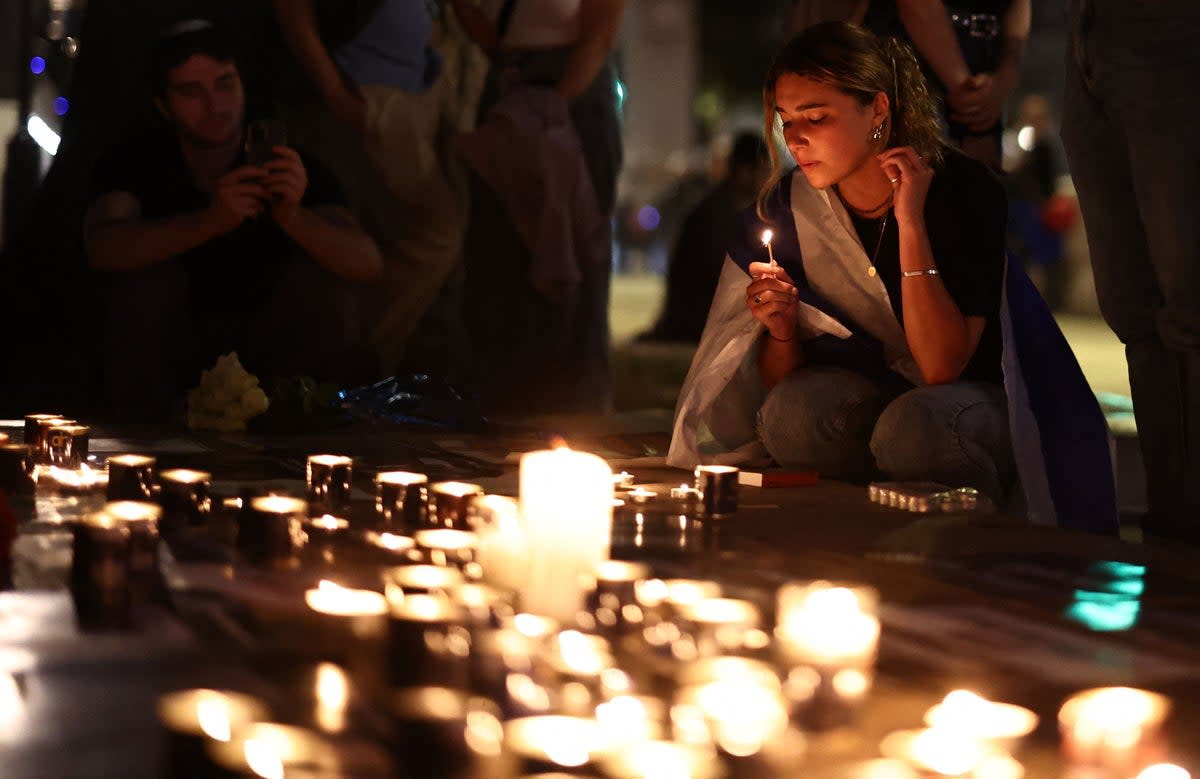 A “Vigil for Israel” opposite the entrance to Downing Street last week (AFP via Getty Images)