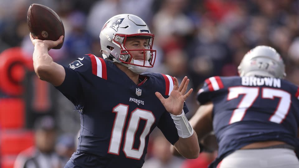 Jones passes the ball in the first half against the Bills. - Maddie Meyer/Getty Images