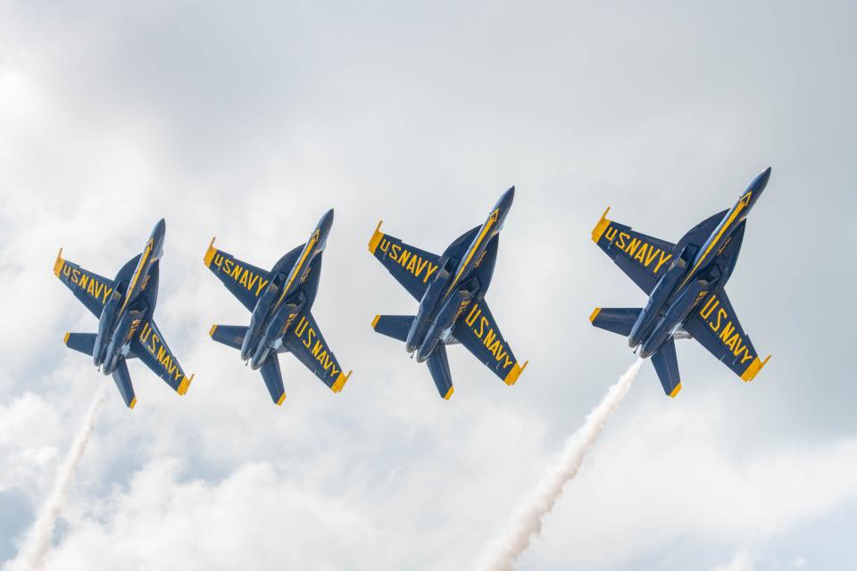 The Blue Angels practice over NAS Pensacola on Wednesday, May 17, 2023.  This is the first time in three years that the general public has access to the base.