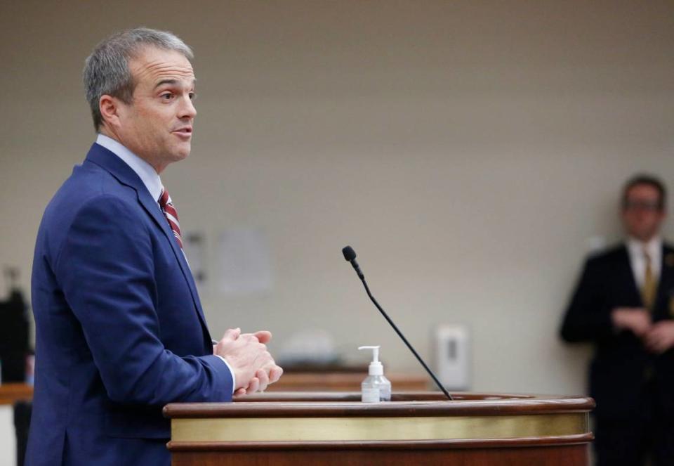 South Carolina head coach Shane Beamer during a House Education Full Committee meeting regarding NIL in Columbia, S.C. on Tuesday, Feb. 6, 2024.