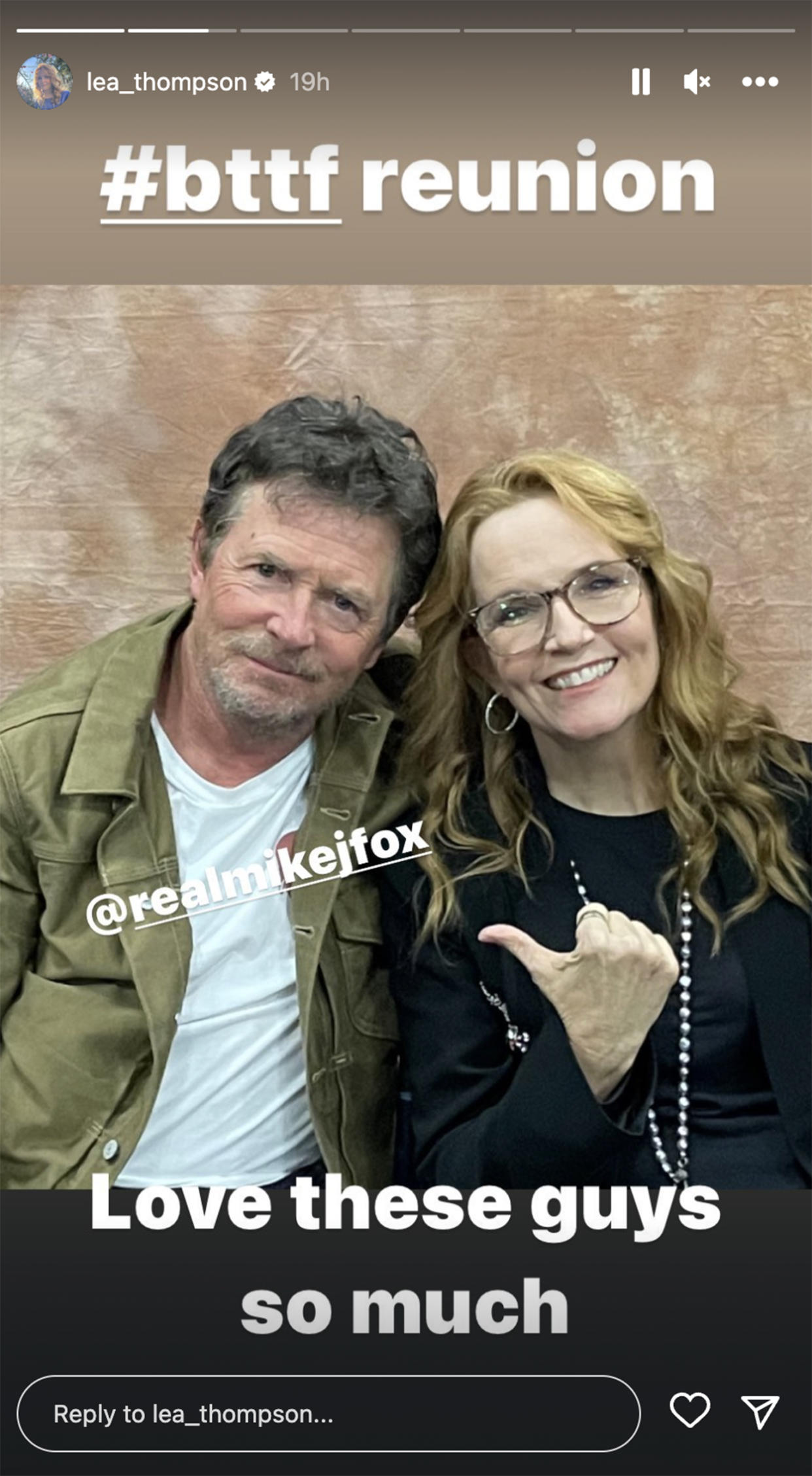 Michael J. Fox and Lea Thompson share a laugh. (@lea_thompson via Instagram )