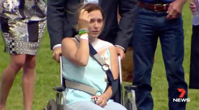 Libby Hopwood was released from hospital to attend the funeral of Caitlin Forrest in 2014. Source: 7News