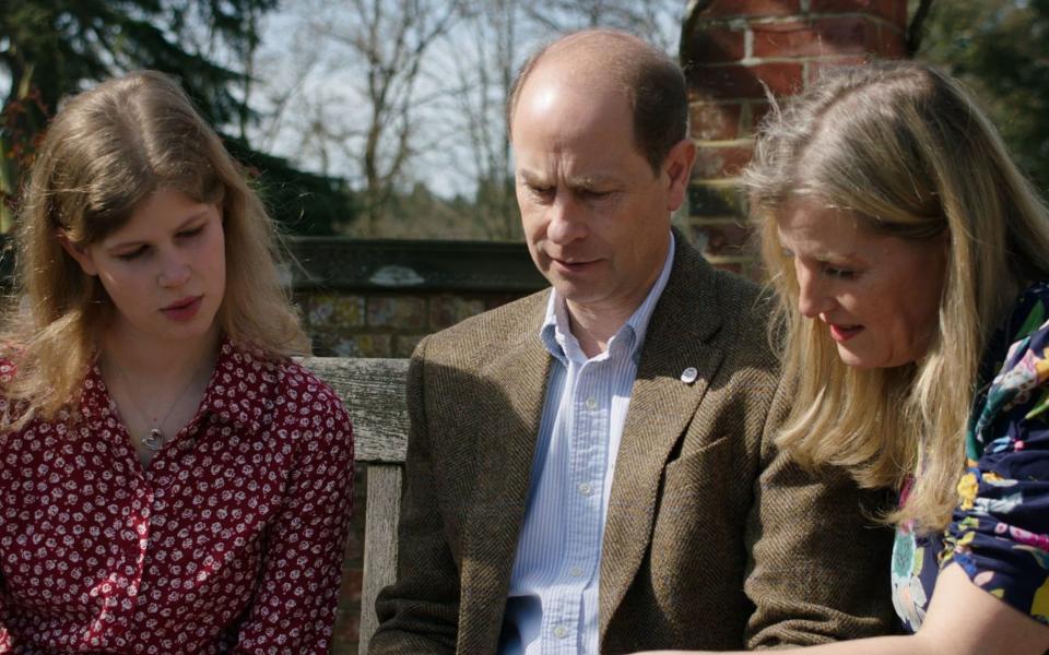 The Earl and Countess of Wessex and Lady Louise Windsor (left) - BBC