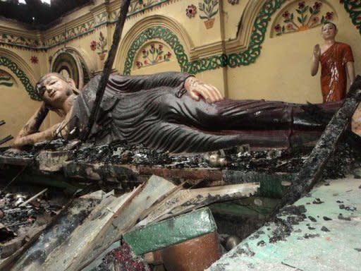 The burnt Buddhist temple of Shima Bihar in Ramu. The violence was sparked by claims that a young Buddhist man had posted a photo allegedly defaming the Koran on Facebook