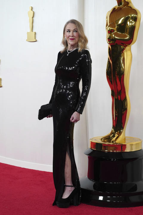 Catherine O'Hara arrives at the Oscars on Sunday, March 10, 2024, at the Dolby Theatre in Los Angeles. (Photo by Jordan Strauss/Invision/AP)