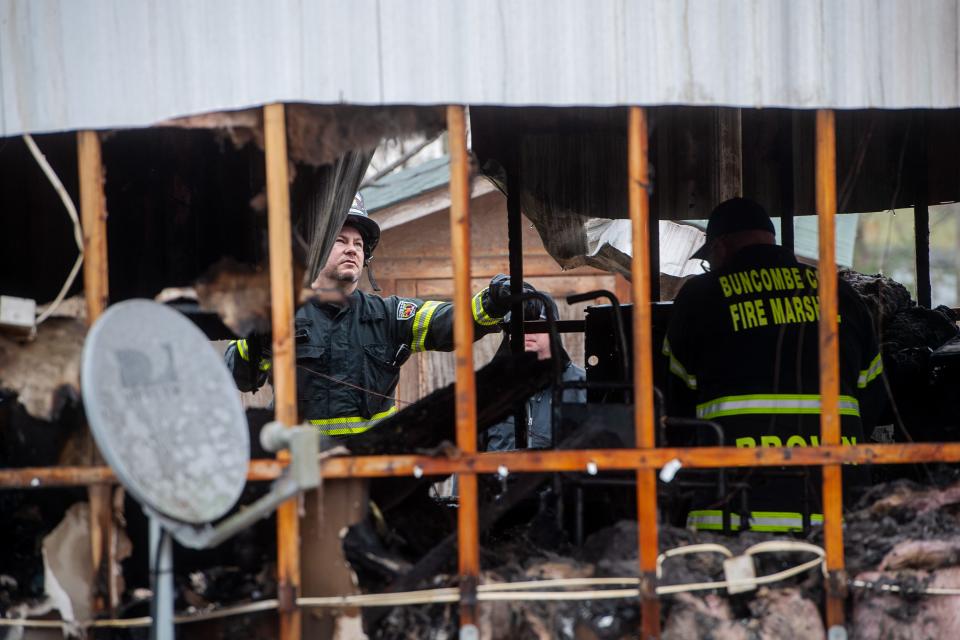 The Enka-Candler Fire Department and Buncombe County Fire Marshal investigate the aftermath of a residential structure fire on March 6, 2024, in Candler. The fire killed resident Margaret Johnson, 74.