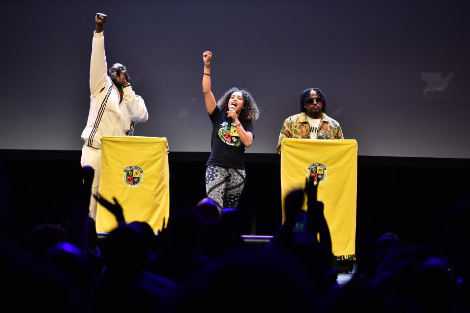 Nicco Annan, Amanda Seales and Comedian CP perform on August 19, 2022 in Los Angeles, California.