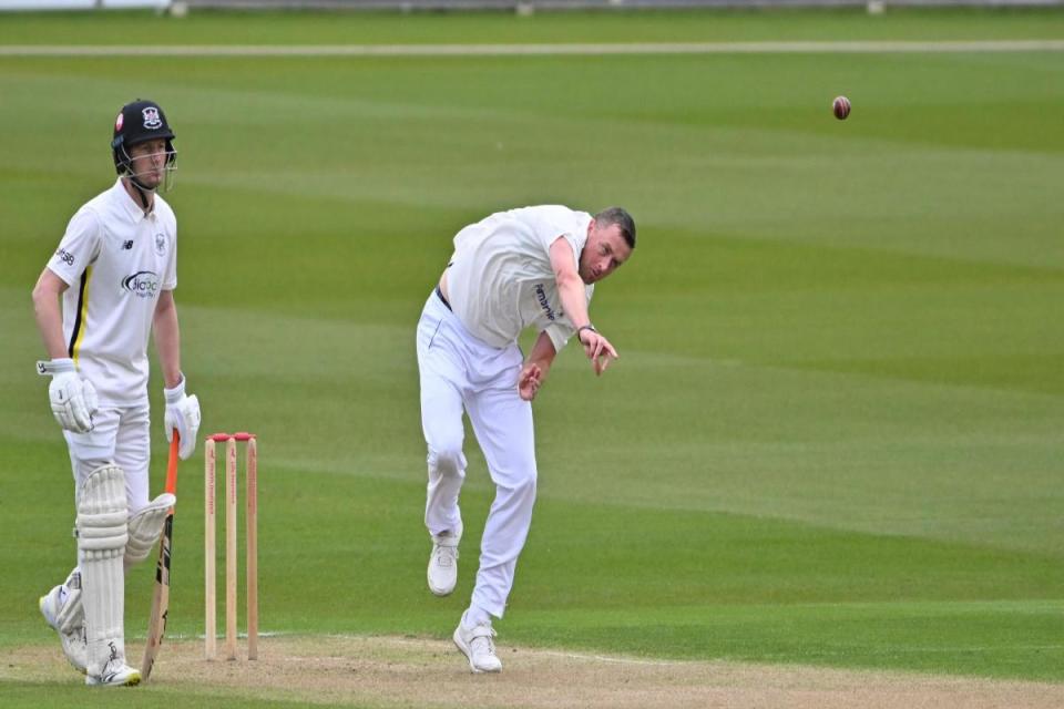Ollie Robison bowling for Sussex as they push for the win over Gloucestershire <i>(Image: Simon Dack)</i>